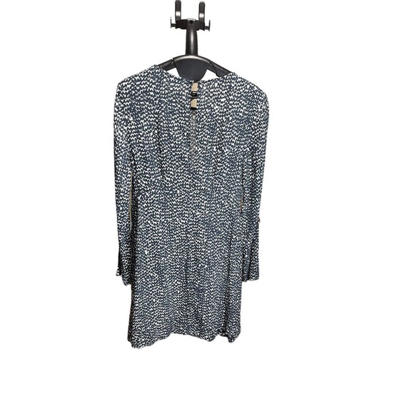 Zara Womens Size S Swing Shift Dress Blue White Long Sleeve Geometric Print Mini - Picture 3 of 15